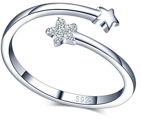 MICGIGI Anello Aperto da Donna in Argento 925 Regolabile con Doppia Stella Cubic Zirconia