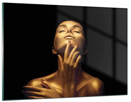 Quadri Moderni Soggiorno Oro donna pezzo Quadro su Vetro 120x80cm Stampe da Parete in Vetro Camera da Letto Cucina 1 pezzo Wall Art Grandi XXL Decorazione Murale Grafica Immagini GAA120x80-4573