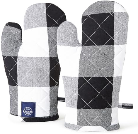 Encasa XO Long 18x30 cm Forno Microwave guanti guanti guanti da forno (2 pz set) per cucina cucina e cottura - Resistente al calore, spessa e sicura - Controlli neri di Buffalo