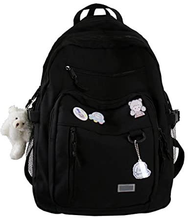 GAXOS Cute Aesthetic Backpack for School Middle Student Travel Pink Backpack Teens Girls Bear Pin Book Bags