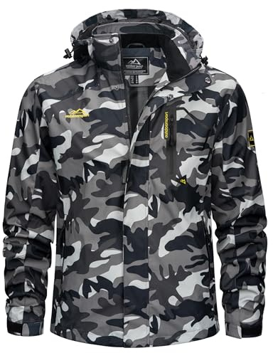 TACVASEN Chaqueta Softshell Hombre Chaqueta Deportiva Hombre Cortavientos Running Ropa de Trabajo Ropa Montaña Parka Impermeable Camuflaje Negro, XXL