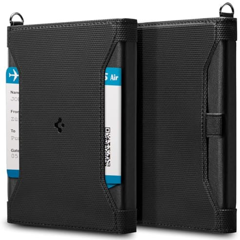Spigen Reisepass Hülle mit RFID-Blockierung und SIM-Karten-Pin Passport Cover aus Kunstleder - Zwart