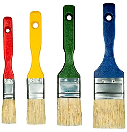 Hardy Lot de 4 Pinceaux 20 Mm 30 Mm 40 Mm 50 Mm Série 23 pour Peindre avec n'importe Quelle Peinture Couverture Précise Mélange de Poils Synthétiques et Naturels Manche Profilé Antidérapant