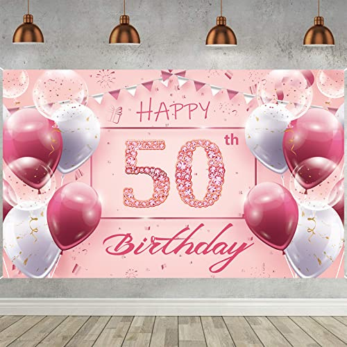 50. Geburtstag Banner Rosa - Hintergrund für Party Deko, Frauen und Männer - Geburtstagsbanner 50 Jahre