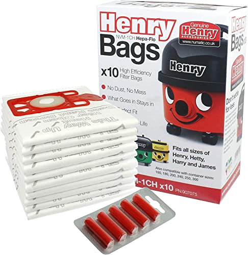 Zinc Products Numatic Hepa-Flo Vacuum Cleaner Hetty Henry Hoover Bags | Genuine Pack of 10 Dust + 5 Freshener Sticks Excellent Quality Replacement Compatible With Multiple Models (ZNC46154613)