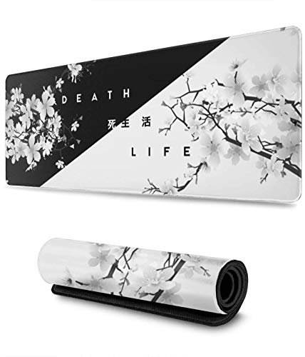 Gaming-Mauspad, schwarz und weiß Cherry Blossom Extended Large Mouse Mat Desk Pad, 3 mm dick lange rutschfeste Gummi genäht Kanten Mauspad (80 X 30CM)) (Schwarz und weiß)