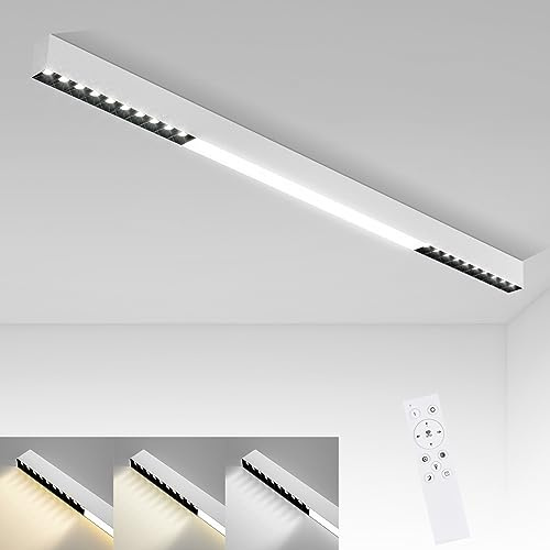 Glitzerlife Deckenlampe LED Weiß Wohnzimmerlampe 107CM Deckenleuchte Lang | Küchenlampe 32W Bürolampe Decke Modern Dimmbar mit Fernbedienung Büro Deckenbeleuchtung Küche Schlafzimmer Flur