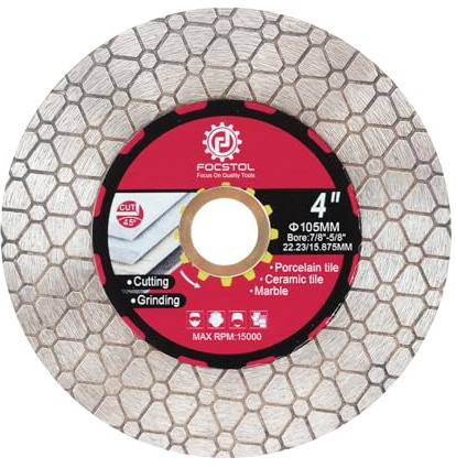 FOCSTOL Diamant Trennscheibe - 105mm x 22,23mm Fliesentrennscheibe Schneiden und Schleifen für Porzellan Keramikfliesen Marmor Granit Kunststein Quarz