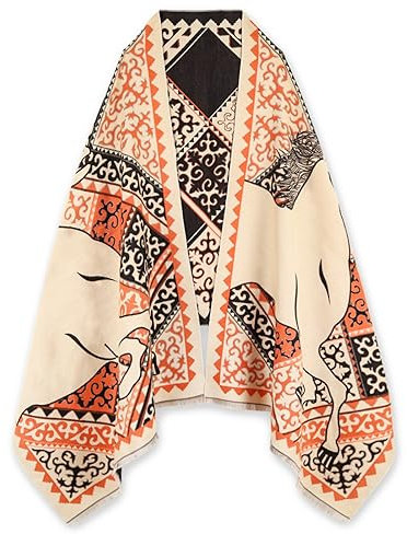 EXTREE Schals für Damen, Pashmina, seidiger Schal für Abendkleidung, Decke, offene Vorderseite, Poncho-Umhang, Geschenke für Mädchen., A002-beige und orange, 1