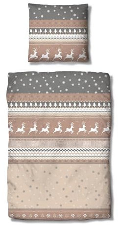 Traumschlaf Basic Biber Bettwäsche Winterland beige 1 Bettbezug 135 x 200 cm + 1 Kissenbezug 80 x 80 cm