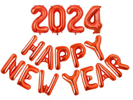 WNDUOKXH 20 Satz von Folienballon „Frohes Neues Jahr 2024“ für sicheres und einfaches Aufblasen. Silvester Metall Innenaluminiumfolie aus ungiftigem Rot
