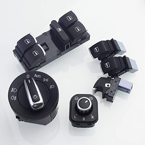 ZIxmix Car Headlight Switch Scheinwerferschalter + Fensterheber-Hauptschalter, Chrom, passend for VW Golf 5 6 Mk5 6 Jetta 5 6 Passat B6 Touran Sitz 5ND941431B 5ND959855 Headlight Switch