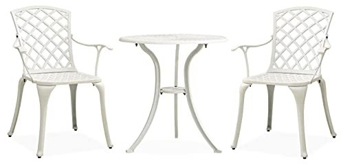 ARKEM 3-TLG. Bistro-Set GartenmöBel Set GüNstig Balkontisch Bistrotisch Garten Sitzgruppe Aluminiumguss Weiß