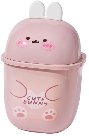 perfk Poubelle de comptoir, corbeille à papier mignonne, panier de bureau, Mini poubelle avec couvercle rabattable pour coiffeuse et bureau, Rose