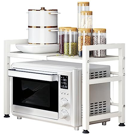 Ruiqas Expandable Microwave Oven Rack Shelf 2- Tire Height Adjustable Kitchen Countertop Organizer Stand Rice Cooker Stand