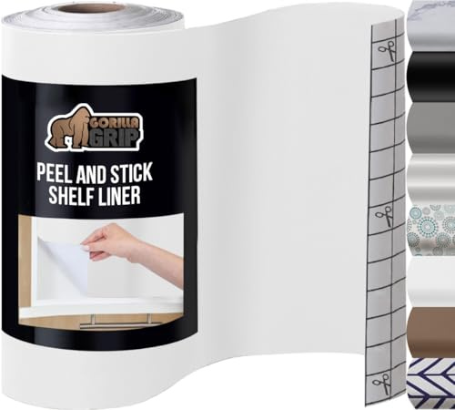 GORILLA GRIP Peel and Stick Paper, Removable Cover for Books, Shelves, Countertops, Drawers, Cabinets and Crafts, Easy Install Kitchen Decor, Shelf, Cabinet Liners, 17.5 in x 20 FT Bright White
