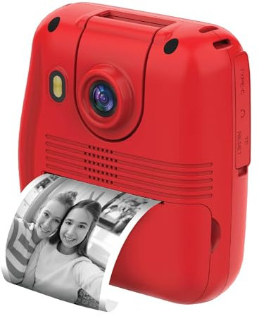Groov-e Kidz Digital Instant Print Camera - 12MP Camera for Kids with Thermal Printer, Games, Built-in Memory, & Rechargeable Battery - 1080p HD Video Recording - Includes Print Rolls - Red