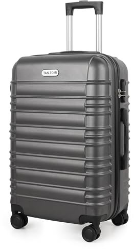 MoFut Koffer Mittelgroß, Hartschalenkoffer aus ABS, Trolley, Reisekoffer mit 4 drehbaren Rollen (360°), 3-stelliges Zahlenschloss und Aluminium-Teleskopgriff (L – 65L, Dunkelgrau)