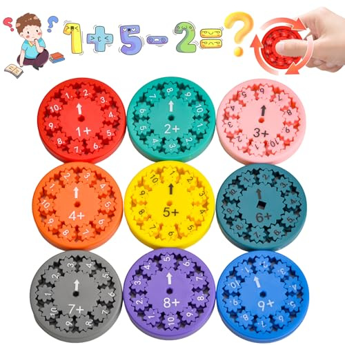 Vibbang 9 Stück Mathe Fidget Spinners, Math Fakten Fidget Spinner, Addition Subtraktion Zahlen Fidget Spinner Spielzeug, Lustige Mathe Lern Fidget Toy für Kinder, Interaktive Stressabbau Spinner