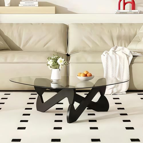 GESEILAY Couchtisch Glas Dreieckiger Durchsichtig Couchtische Wohnzimmer Modern Wohnzimmertisch mit Schwarz Holz Füße Ausgefallene Glastisch Couch (Black-Transparent, 82)