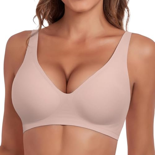 JoliComfy Bras for Women Push Up Non Wired Bra Seamless Bralette Wireless Comfort Everyday Bras T Shirt Bra Plunge(Nude,M)