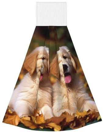 QMNKLET Hängendes Küchentuch, weiche Korallen-Samt-Handtücher, Waschlappen, super saugfähig, Bindehandtuch, Golden Retriever, Hunde, Welpen, Haustiere, handtrockene Handtücher für Badezimmer, Küche,