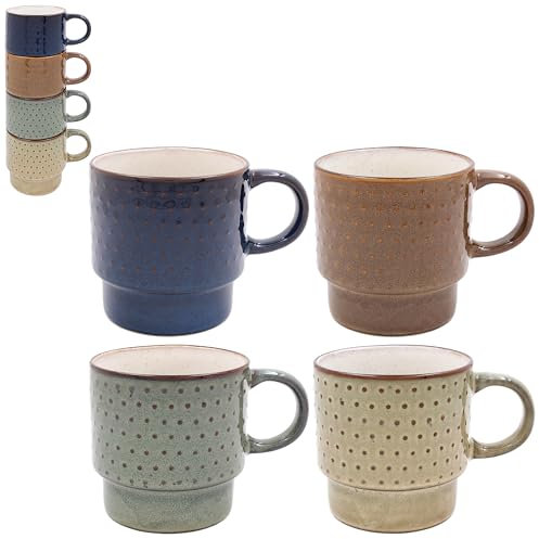 Lesser & PAVEY Elements Reactive Glaze Stacking Mug Set of 4 for Home & Kitchen | Stylish Ceramic Mugs for Tea & Coffee | Lovely Cup Set for Mens Gifts & Birthday Gifts for Women