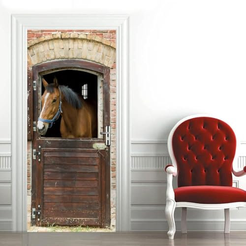 Türbekleben Bauernhof Pferd Türtapete, Selbstklebend TürPoster Bauernhof Pferd Türbilder, 3D Fototapete Türfolie Poster Tapete Türaufkleber Tür Tapeten 86 x 200 cm q942