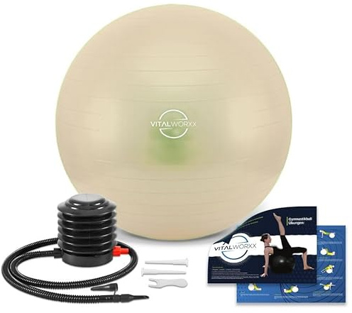 VITALWORXX Gymnastikball für Schwangere, extrem stabil, Sitzball Yogaball Pezziball mit Pumpe, mit Übungen für Schwangerschaft, Geburt, Gesundheit,