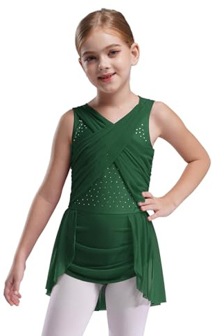 TiaoBug Vestido De Danza Ballet Niña Maillot con Falda Tul Vestido Sin Mangas Leotardo Gimnasia Rítmica Maillot De Patinaje Artístico Verde 9-10 años