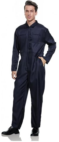 AKFJDLAD Halloween skräck cosplay jumpsuit vuxen kostym för män mörkblå mekaniker overaller (M)