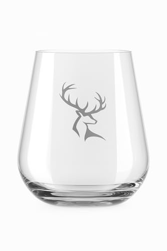 Trinkglas mit Tiroler Hirsch Gravur – 500 ml – Made in Austria – Hochwertiges Wasserglas/Weinglas – Edles Glasdesign mit regionalem Motiv