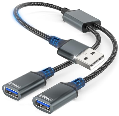 Cavo splitter USB a Y da 0,35m,prolunga us b A 1 maschio 2 femmine,splitter doppio,prolunga a doppia porta per alimentazione e dati,mini hub,compatibile con PC,laptop,Mac,chiavetta usb,tastiera,mouse