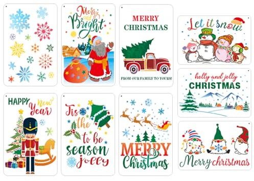 Yosugar 9 Stk A4 Malschablone Winter Weihnachten Schneemann | Dekorative Schablonen für Fensterbilder, Weihnachtskarten, Holzanhänger und weihnachtliche Dekoration für das ganze Zuhause