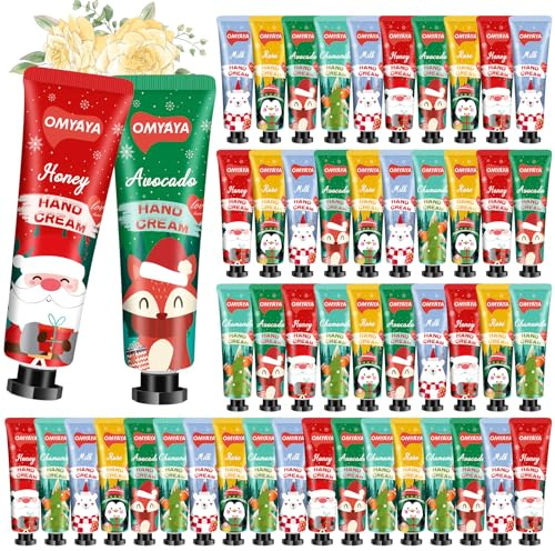 Creme Main Cadeaux de Noël, 50 Creme Cadeau Femme, Coffret Cadeau Mini Crèmes Mains, Petite Creme Main Hydratante pour Mains et Pieds pour Peaux Très Sèches, Cadeau pour Femmes, Noël, Anniversaire