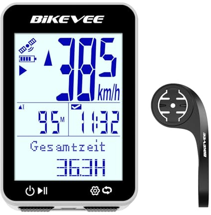Bikevee GPS Fahrradcomputer Kabellos IPX7 Wasserdicht 2.4'' FSTN Display 28H Akku