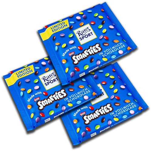 3 er Pack Ritter Sport Smarties Vollmilch-Schokolade 3 x 100g Vollmilchschokolade mit dragierten Schokolinsen