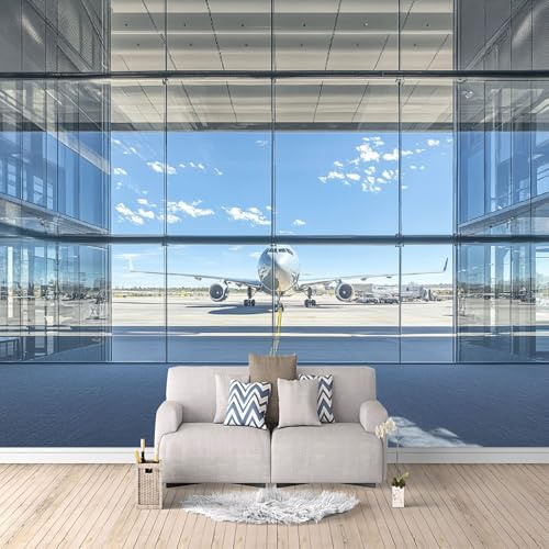 Fototapete 3D Flughafen Vlies Tapete Fototapeten Lufttransportflugzeuge Wandtapete Moderne Wandbild Fototapete for Schlafzimmer Wohnzimmer, Flur, TV Hintergrund Wand, 400×280cm (BxH)