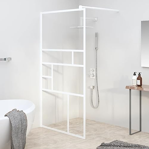 Mokuyary duschvägg för walk-in shower 115 x 195 cm ESG-glas, vit, duschvägg för dusch, duschavskiljare, gå i dusch, duschskiljevägg glasvägg för badrum
