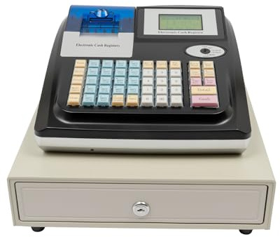 Registrierkasse Elektronische Kasse Digital POS Einzelhandel Casher 33.5 * 31 * 12cm 48-Schlüssel mit Kassenschublade & Doppelanzeige Schublade LED Anzeige - Weiß