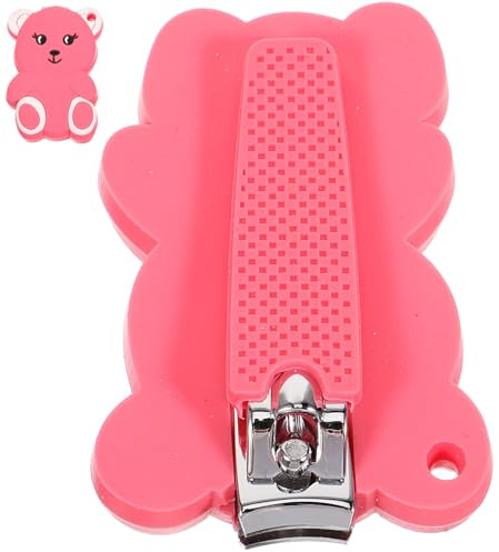 HYTROVE Cortauñas para Bebés Mango de Silicona, Acero al Carbono, Diseño de Oso Rosa, Seguro y Ergonómico, Cuidado de Uñas Infantil para Recién Nacidos y Pequeños