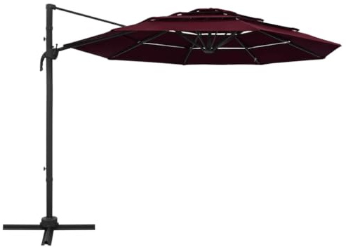 Qnhdfrt Ombrellone Giardino 3x3m 4 Livelli Palo Alluminio Bordeaux