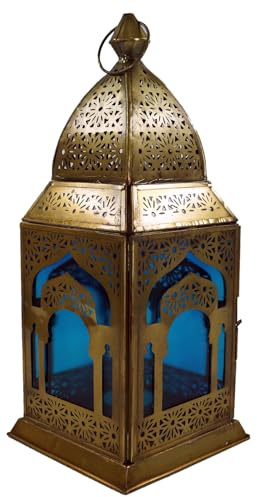 GURU SHOP Orientalische Metall/Glas Laterne in Marrokanischem Design, Windlicht, Türkis
