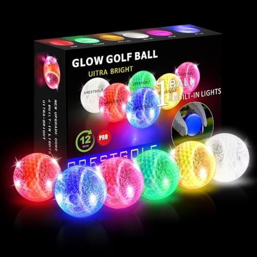 Crestgolf Pelota de Golf Que Brilla intensamente Intermitente, Pelota de Golf con luz de Flash de Brillo Nocturno para Larga Distancia, Seis Colores para su elección,6pc