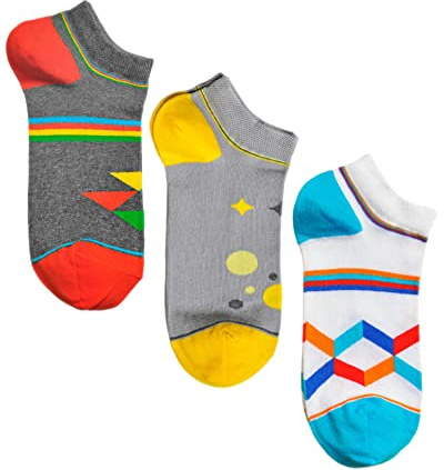 VITSOCKS Färgglada Roliga Låga Strumpor Herr Dam, Sneakerstrumpor (3 PAR) Mjuk Bomull, pack 2: triangel, linje, prick-stjärna, 43-46