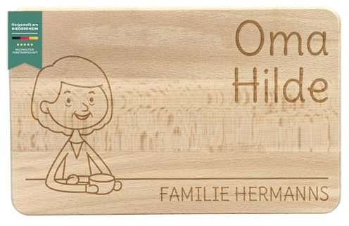 LAUBLUST Frühstücksbrettchen mit Gravur - Unsere Familie | Oma - Buche Naturbelassen - Personalisiertes Schneidebrett ca. 24 x 15 x 1 cm, FSC®