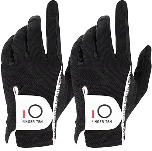 FINGER TEN golfhandskar herr vänster höger golf handske värde 2 stycken (inget par) golfhandske vänster höger hand handskar för golfare, allväder regn grepp (bläck XL, vänster)