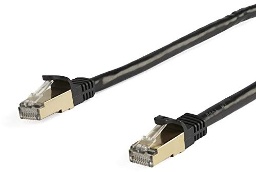 StarTech 5m Cat6a Snagless Ethernet Cable, Black (6ASPAT5MBK) | 100W PoE delivery, Shielded twisted pair, Gold-plated RJ45, Patch Cable, Ethernet Cord, 10 Gigabit, Network, TIA, 10GbE