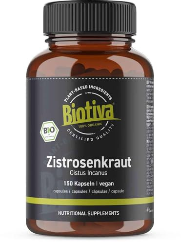Zistrosenkraut Bio 150 Kapseln - Cistus Incanus - graubehaarte Zistrose - ohne Zusatzstoffe - Abgefüllt und kontrolliert in Deutschland - Biotiva