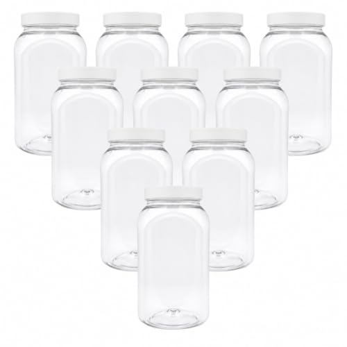 Truenova 10 x 995ml Square Plastic Storage Jars Kitchen/Garage Organisation & White Lids